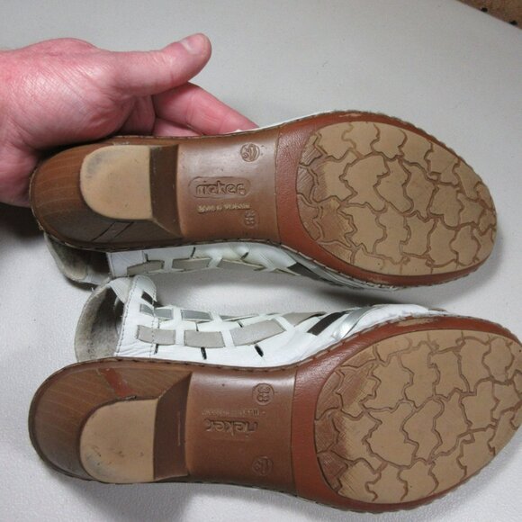 Reiker womens white gray silver Juliane wedge leather sandals 7.5 M 38 - Picture 9 of 10